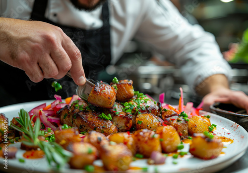 Chef prepares delicious dish in restaurant