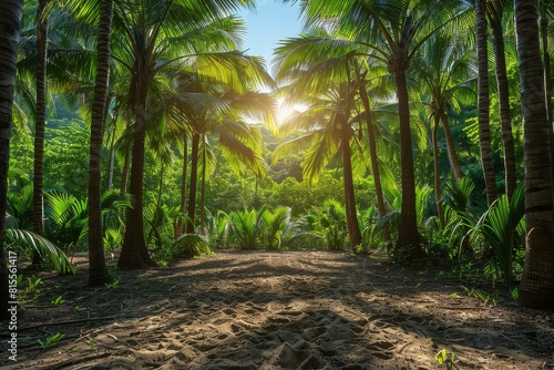 Palm Tree Forest in Tropical Paradise  Lush greenery with clear blue skies