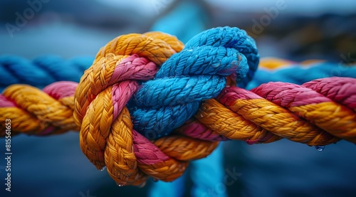 Vibrant multicolored ropes tied together, symbolizing unity and strength