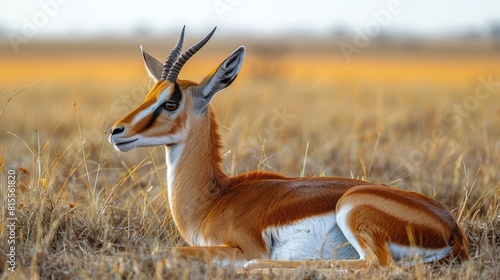 Thomson's gazelle  lies in grass facing left  Klein's Camp Serengeti National Park Tanzania Generative AI photo
