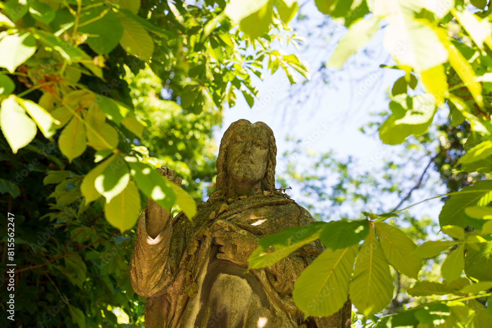 Historic Statue on the mystery old Prague Cemetery, Czech Republic