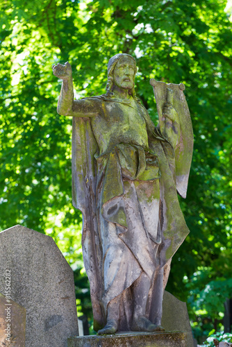 Obraz na płótnie Historic Statue on the mystery old Prague Cemetery, Czech Republic w salonie