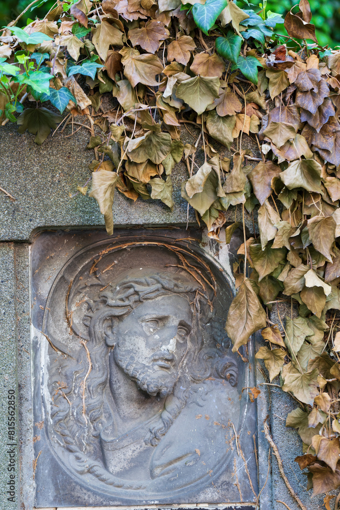 Historic Statue on the mystery old Prague Cemetery, Czech Republic