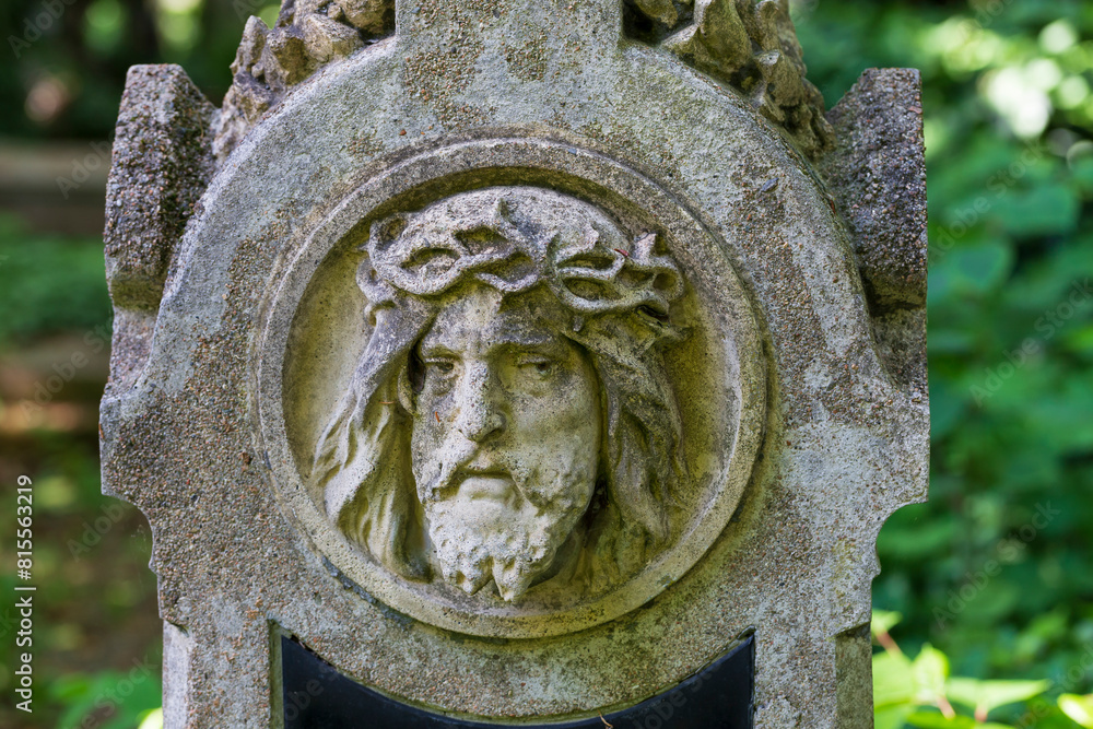 Historic Statue on the mystery old Prague Cemetery, Czech Republic