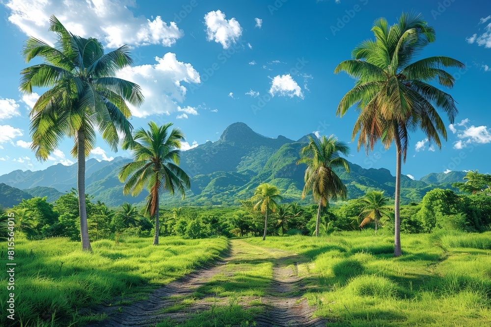 Palm Tree Forest in Tropical Paradise: Lush greenery with clear blue skies Palm Tree Forest in Tropical Paradise: Lush greenery with clear blue skies