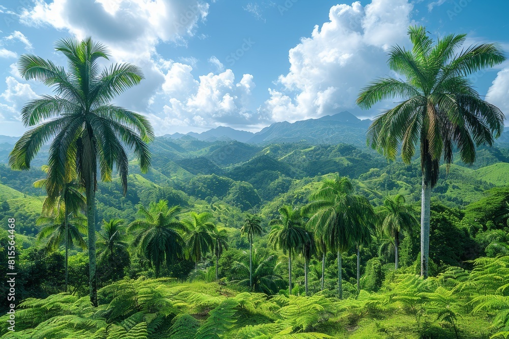 Palm Tree Forest in Tropical Paradise: Lush greenery with clear blue skies Palm Tree Forest in Tropical Paradise: Lush greenery with clear blue skies