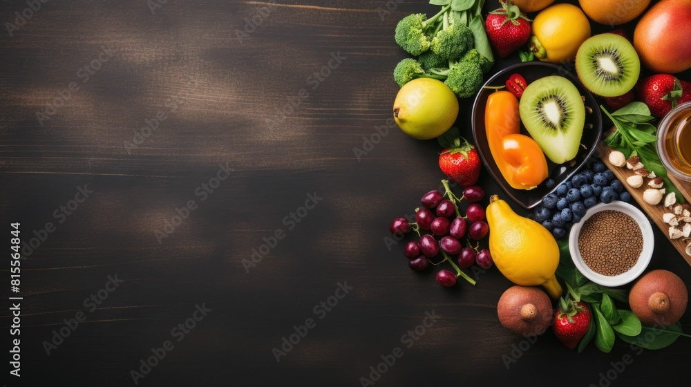 A variety of fresh produce and whole foods neatly arranged on a dark surface, ideal for healthy eating and weight management.
A variety of fresh produce and whole foods neatly arranged on a dark surface, ideal for healthy eating and weight management.