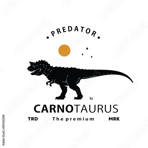 vintage hipster dinosaur, carnotaurus logo vector silhouette art icon