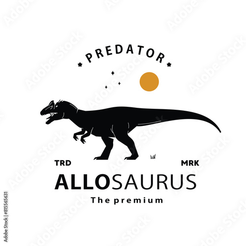 vintage hipster dinosaur, allosaurus logo vector silhouette art icon