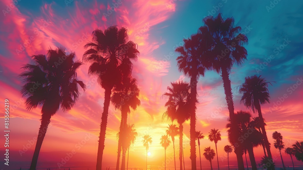 A beautiful sunset over the palm trees