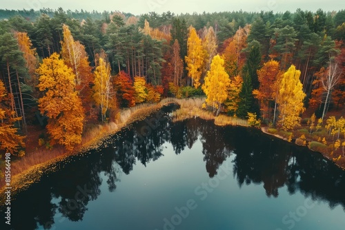 Colorful Trees near a Lake in the Forest