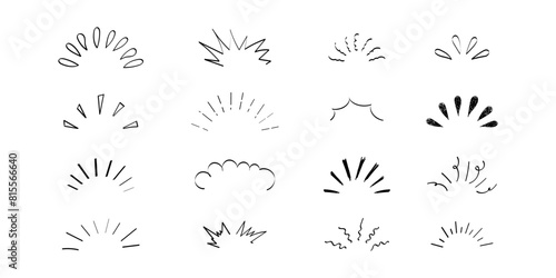 Pop line frame comic anime effect healine mark, suprise doodle emotions isolated on white background. Attention sign, notice or sparles.