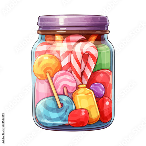 Vector Colorful Candies in Glass Jar Illustration.