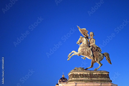 Statue of Archduke Charles on Heldenplatz square by night in Vienna photo