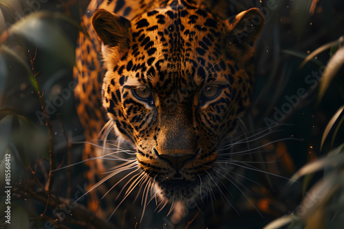 Intense jaguar gaze in natural habitat