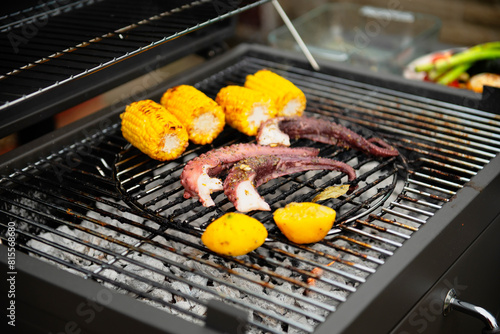 cook octopus on the grill, outside barbecue
