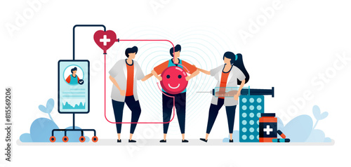illustration of supportive medical team and psychiatry in the treatment of patients with mental disorders