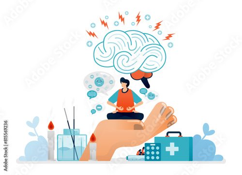 illustration of meditation for the alternative treatment of psychiatric disorders, brain and mental health
