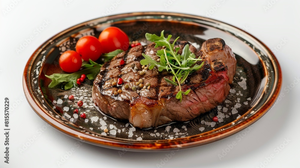 Detailed presentation of a camel steak on a decorative plate, emphasizing its premium status and appeal, isolated for perfect advertising clarity Detailed presentation of a camel steak on a decorative plate, emphasizing its premium status and appeal, isolated for perfect advertising clarity