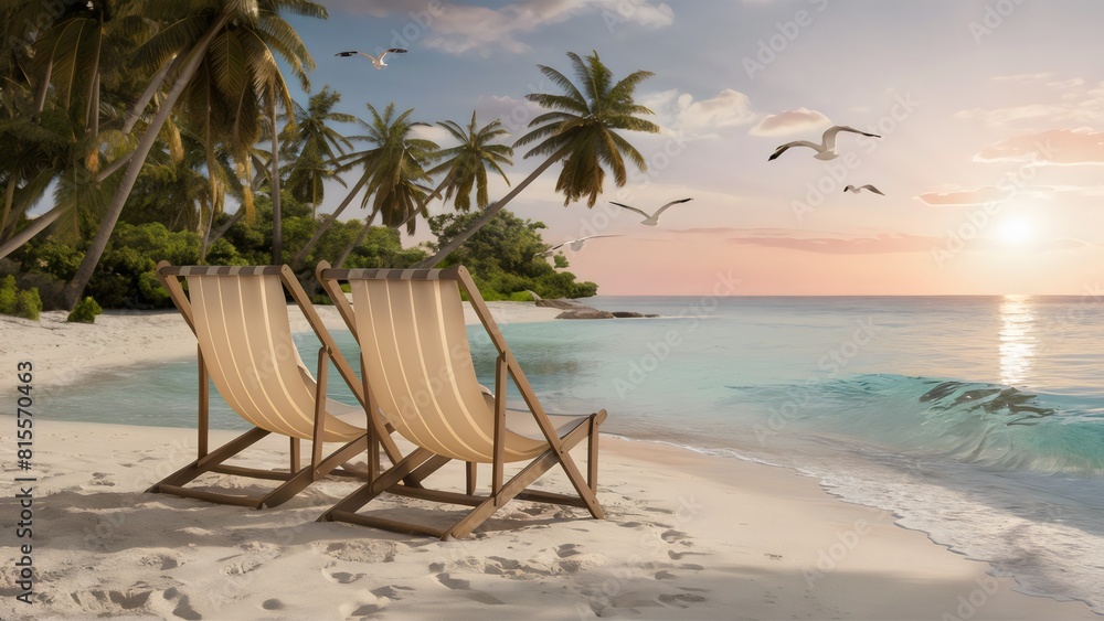 Obraz premium Paradise Found: Beach Chairs Await Your Dream Vacation