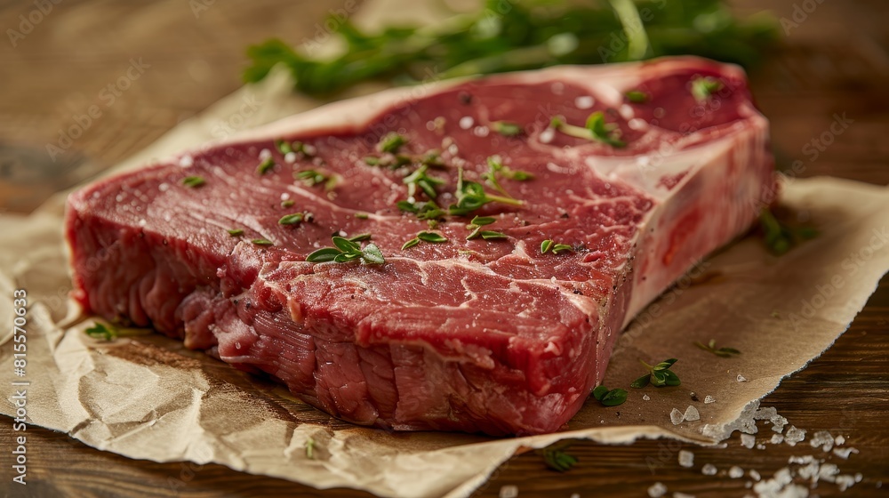 Detailed image of a raw Porterhouse, focusing on its premium quality and versatility in cooking, perfect for advertising, on an isolated backdrop Detailed image of a raw Porterhouse, focusing on its premium quality and versatility in cooking, perfect for advertising, on an isolated backdrop