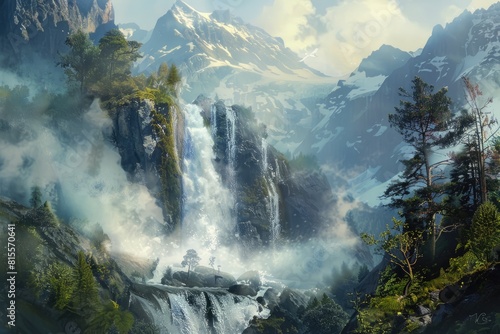 Spectacular Waterfall Streaming Down a Vast Mountain