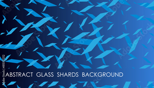 Horizontal flying glass shards abstract background with sharp blue pieces, cover, site presentation in HD format. UI template layout for web design of internet products. Vector banner