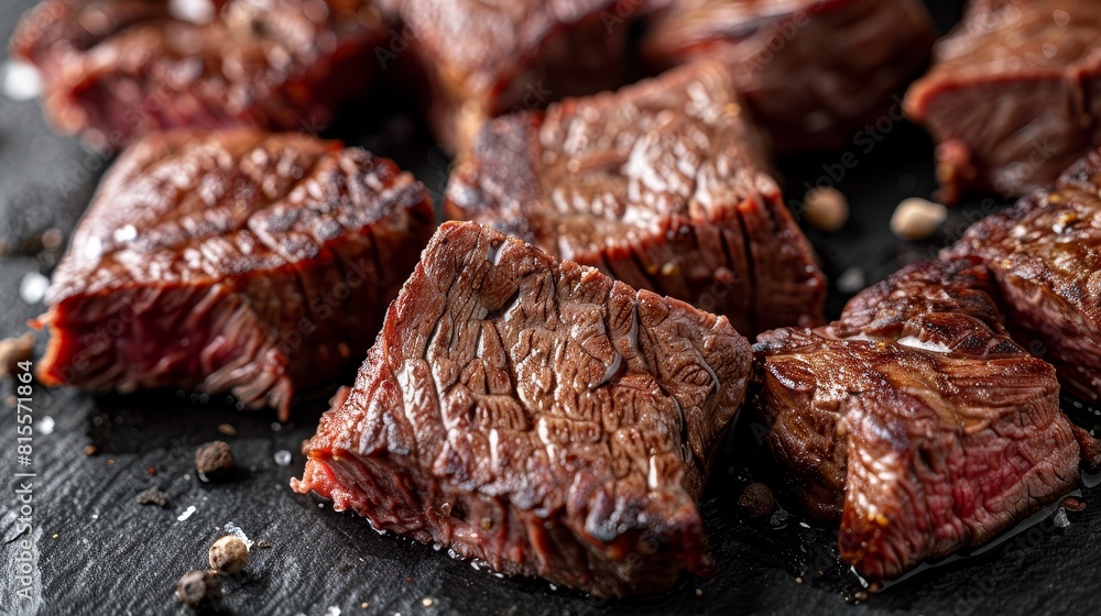 Detailed close-up of assorted camel steak cuts, showcasing the premium steak's unique texture and flavor, isolated background, studio lighting Detailed close-up of assorted camel steak cuts, showcasing the premium steak's unique texture and flavor, isolated background, studio lighting