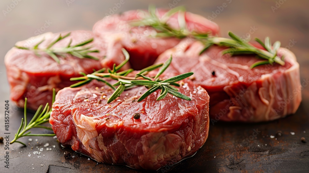 Detailed and focused view of premium veal steaks, each cut presented to emphasize its suitability for distinct culinary techniques, studio lit