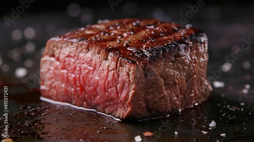 Detailed and focused close-up of a premium ostrich steak, elegantly served and ready for upscale advertising, isolated on a studio background