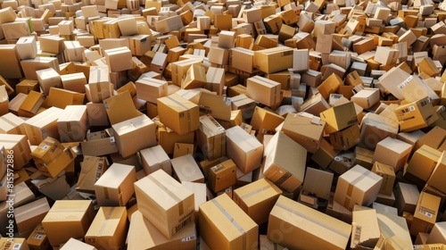 This image showcases an overwhelming number of piled cardboard boxes, possibly in a warehouse, suggesting logistics or online shopping themes