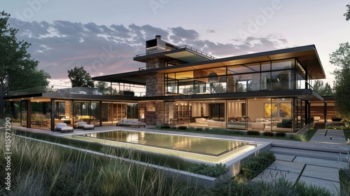 Luxurious of modern house and panoramic outdoor view. generative AI image
