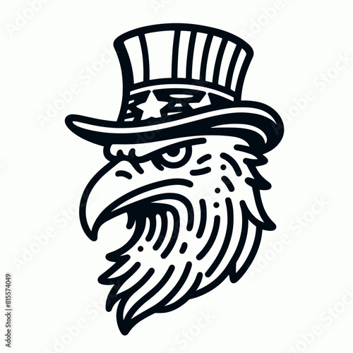 Eagle 4th July Line Art Celebration USA (United State) Art Cute Cartoon For Independence Day Memorial Day Clip Art Animal Patriotic with American Flag