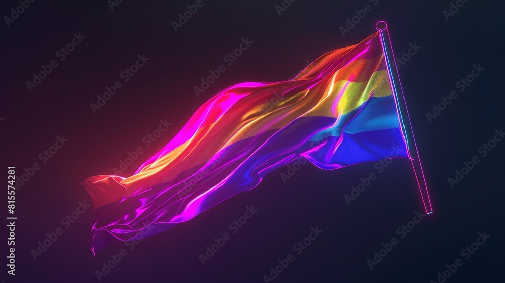 Fototapeta premium A neon sign featuring a rainbow flag and LGBTQ+ symbols for Pride Month
