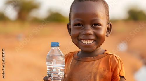 African Child Holding Water Bottle