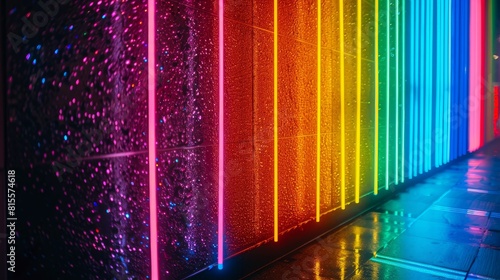 A vibrant neon display of a rainbow flag with glowing colors for Pride Month celebrations