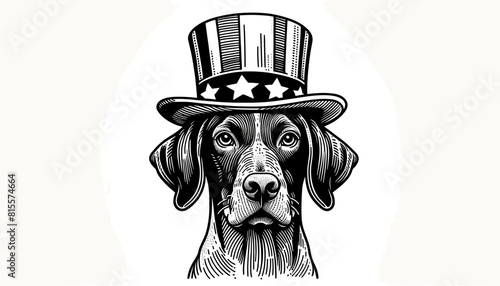 German Shorthaired Pointer Dog 4th July Line Art Celebration USA (United State) Art Cute Cartoon For Independence Day Animal Patriotic with American Flag Memorial Day Clip Art