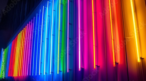 A vibrant neon display of a rainbow flag with glowing colors for Pride Month celebrations