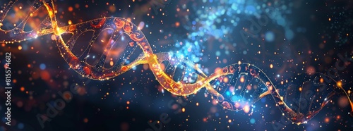 Abstract colorful background with glowing DNA and stars, concept of science or biology. surrealistic style, bright colors