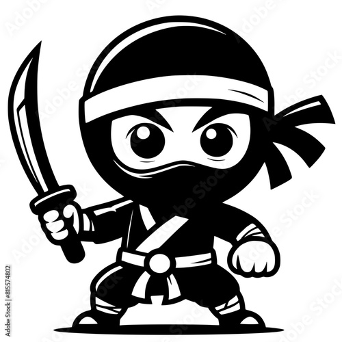 Cute cartoon ninja black and white logo svg Generative AI
