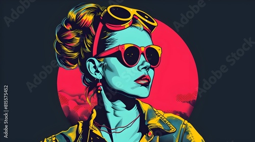 Powerful Rosie the Riveter in Synthwave Aesthetic with Bold Colors and Detailed Styling