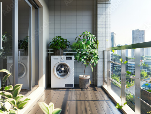 Washing machine and interior design on balcony