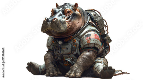 Hippo in a space suit isolated on transparent background.PNG file. 