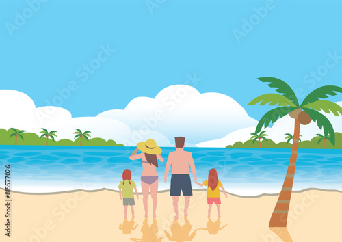 夏に家族で海水浴イラスト