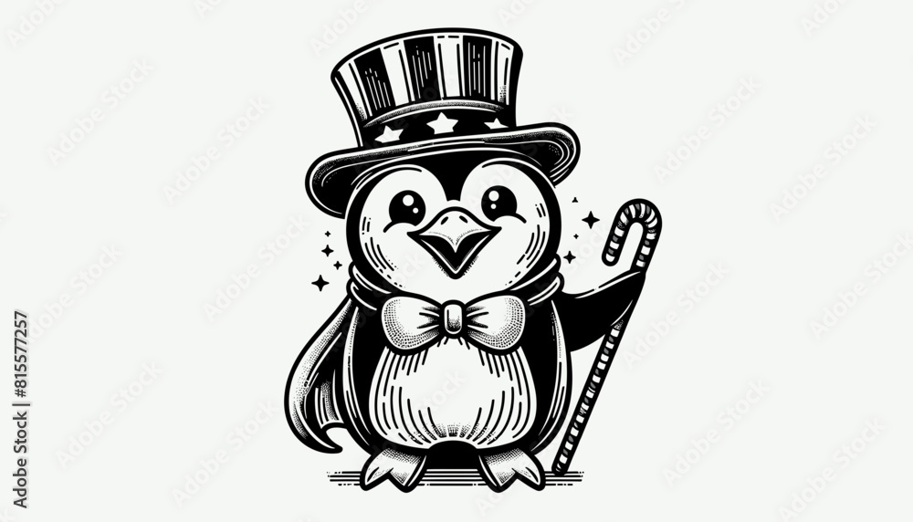 Penguin 4th July Line Art Celebration USA (United State) Art Cute Cartoon For Independence Day Memorial Day Clip Art Animal Patriotic with American Flag Penguin 4th July Line Art Celebration USA (United State) Art Cute Cartoon For Independence Day Memorial Day Clip Art Animal Patriotic with American Flag