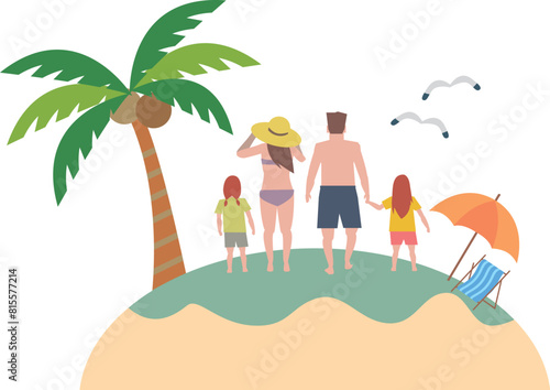 夏に家族で海水浴イラスト