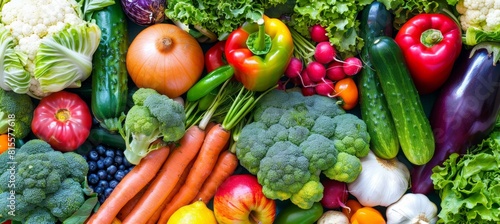 Assorted fresh vegetables top view for food advertising background with vibrant colors
