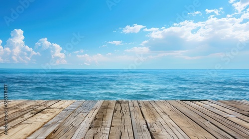 Wood  blue sea and sky background