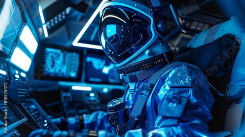 Steel Blue Astronaut Training in a Virtual Reality Environment, Preparing for Space Missions