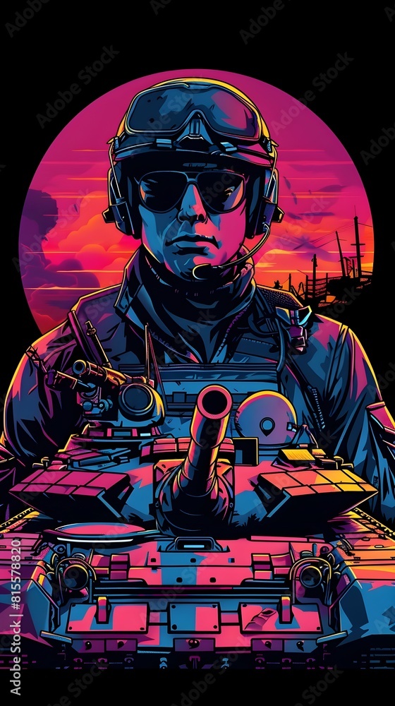 Battle Hardened German Panzer Tank Commander Leads Crew in Synthwave Esport Style Battle Hardened German Panzer Tank Commander Leads Crew in Synthwave Esport Style